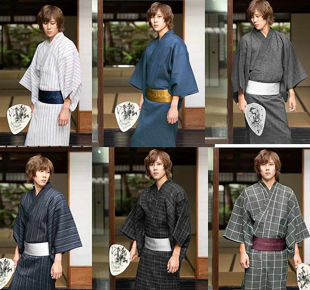 日本和服浴衣男传统款式高级棉麻质地旅游拍照多款式送腰带-Taobao