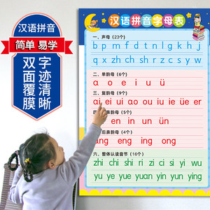 Primary school Chinese Pinyin letters watch wall sticker sound mother rhyme to the whole grade children's learning hanging chart