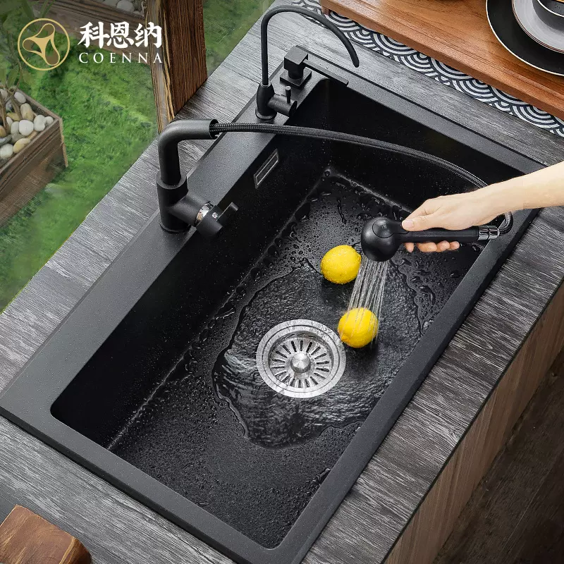 科恩纳石英石水槽大单槽厨房水槽花岗岩洗碗洗菜盆