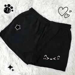 Summer Style Soft Girl Cute and Cozy Aesthetic Text Print Elastic Waist Black Shorts Student Versatile Casual Pants for Women