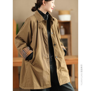 
2025 big-name khaki windbreaker 100% cotton mid-length inner plaid warm cotton thickened jacket