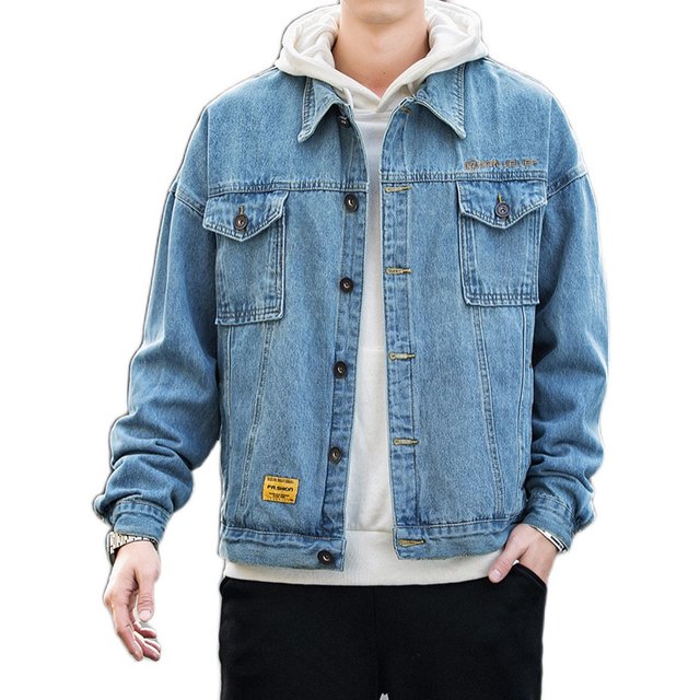 Korean style trendy denim jacket men's autumn and winter casual ...