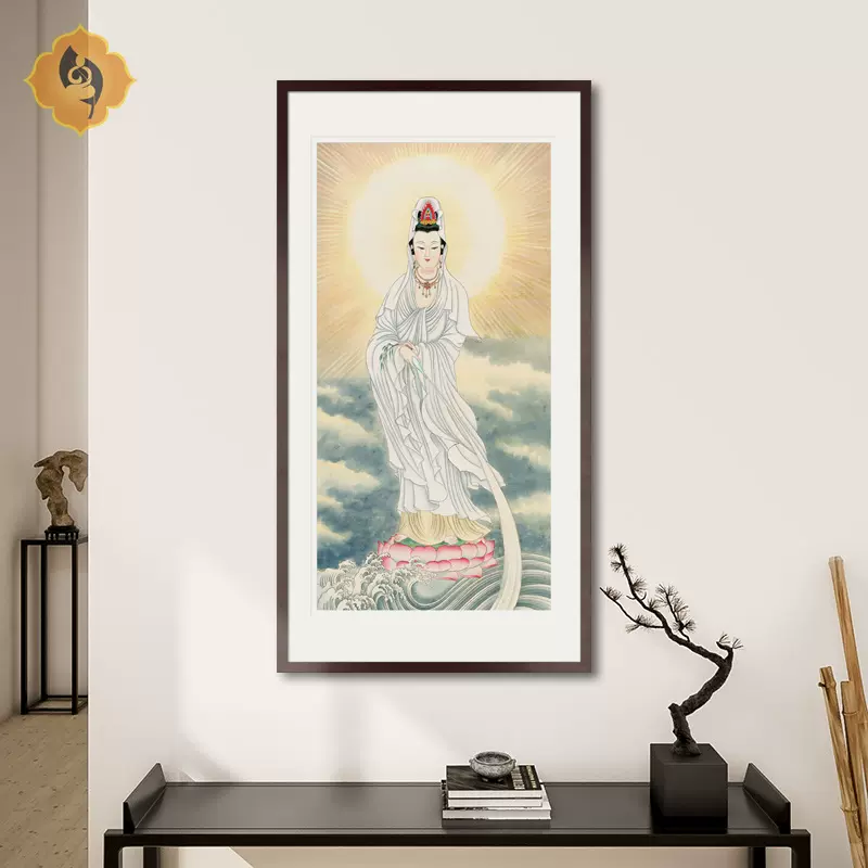 工笔人物国画华严三圣释迦三尊文殊普贤菩萨画像水陆画中式卷轴画