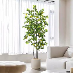 Simulated Green Plant Lemon Tree Potted Plant, High-End Artificial Plant for Indoor Sofa Side Floor-Standing Landscape Decoration and Landscaping