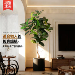 Artificial Green Rubber Tree Plant in a Vintage Style, High-End Decorative Piece for the Living Room Next to the Tv Cabinet, Large Floor-Standing Landscape Decoration