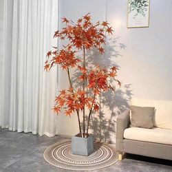 Artificial Green Plant Red Maple Tree Potted Plant Nordic Modern Light Luxury Living Room Sofa Side Decoration Internet-Famous Indoor Floor-Standing Fake Tree