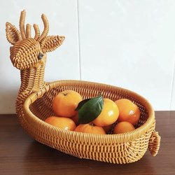 Hand-Woven Eco-Friendly Rattan Deer-Shaped Snack and Fruit Storage Basket