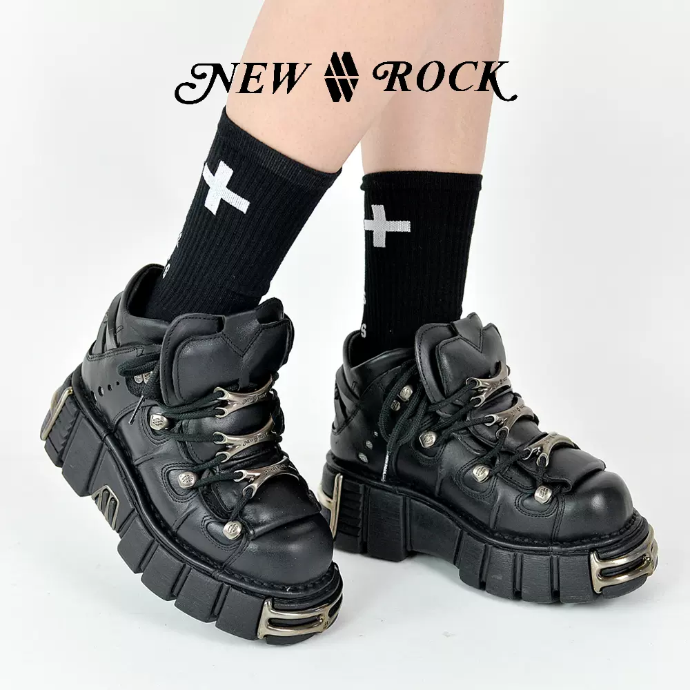 NewRock西班牙潮牌明星同款暗黑机能赛博金属朋克Y2K男女厚底鞋-Taobao