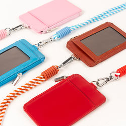 Leather Badge Holder for Id Cards, Work Passes, Business Cards, Student Cards, Zipper Closure