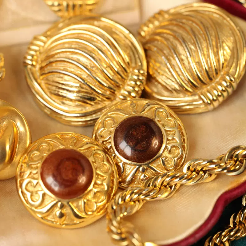 古董首饰唐顿vintage回流舶来品复古孤品婚礼欧美女质感金色耳夹 Taobao