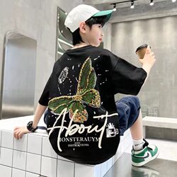 Boys' Summer Pure Cotton T-Shirt 2026 New Short-Sleeve Fashionable Children's Popular Top for Older Boys Trendy Shirt