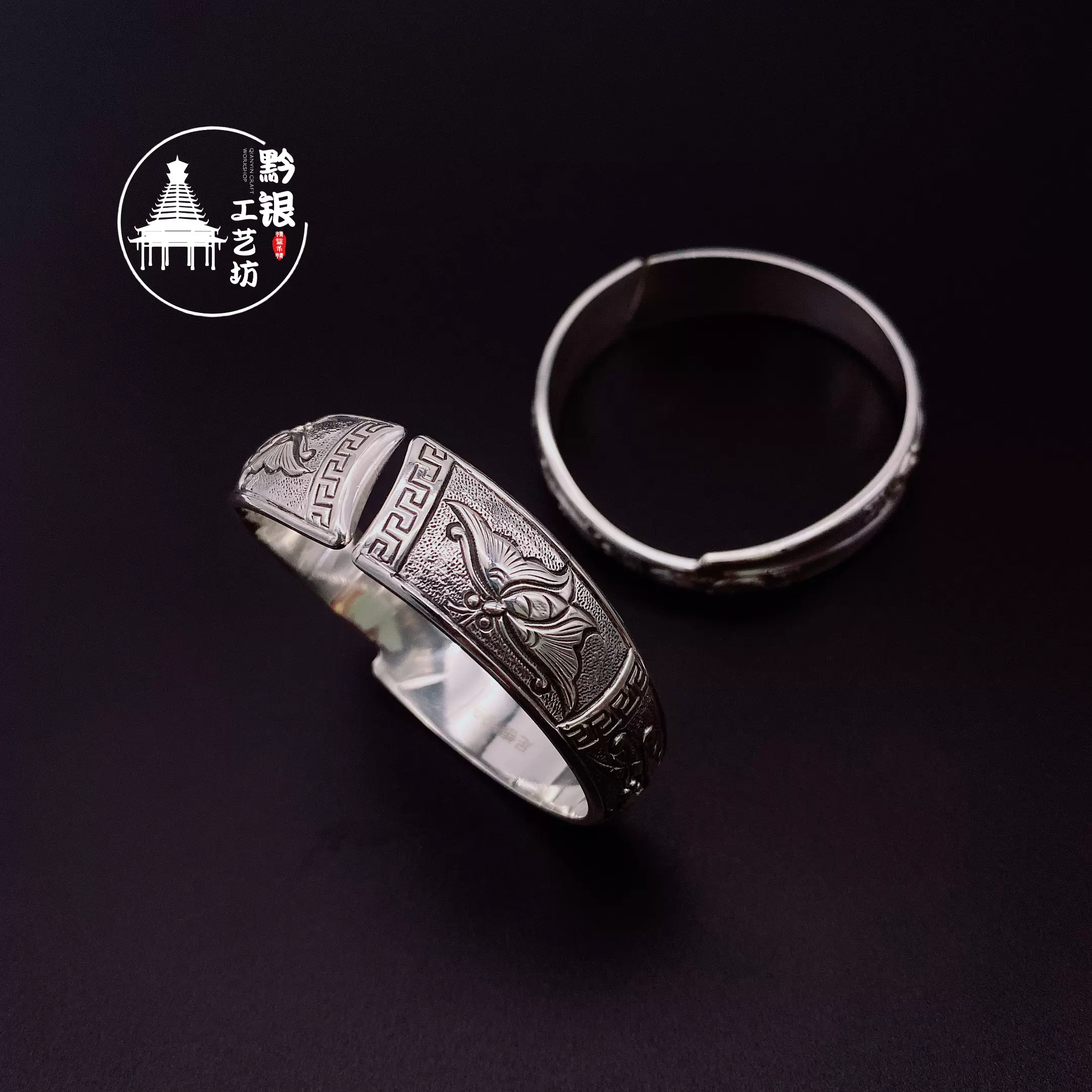 貴州苗族足銀蝴蝶媽媽做舊手鐲999純銀民族風開口銀飾手環