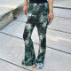 LEDIM WANG camouflage thin flared skirt and pants for women printed elastic casual drooping trousers elastic waist to show long legs