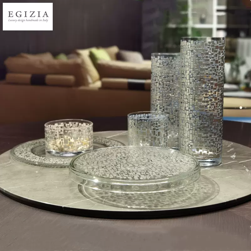 Egizia意大利进口矩阵系列镶银水晶玻璃花瓶果盘碗糕点盘意式轻奢-Taobao
