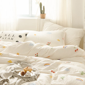 Soft glutinous small fresh rainbow A two -layer gauze pure cotton bed single -piece baby -class all -cotton gauze bed can be customized