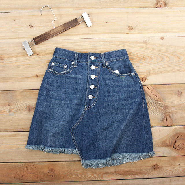 Great value for foreign trade A-line denim skirt irregular medium short skirt Japanese breasted old summer women's skirt versatile and slim