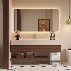 Medieval-Style Walnut-Colored Rock Slab Hot-Bent Integrated Basin Layered Base Station Model Sweeping Robot Washbasin