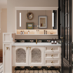 Oak French-Style Vintage Ceramic Integrated Basin Half-Wall Cabinet Bathroom Cabinet Combination Bathroom Vanity Smart Mirror Cabinet