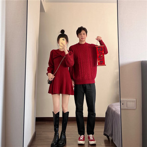 
Couple outfit autumn and winter 2025 new ins super hot sweater dress one men and one women Korean French knitted sweater trend