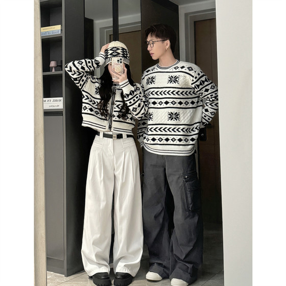 Couple outfit autumn and winter 2025 new ins super hot sweater men and women Korean loose French knitted sweater jacket trendy brand
