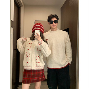 Couple outfit autumn and winter 2025 new ins super hot sweater men and women Korean loose French knitted sweater jacket trendy brand
