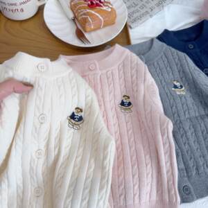 
Children's cardigan sweater jacket baby boy round neck autumn and winter new Korean style cartoon embroidered top knitted sweater
