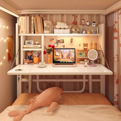 Computer Desk for Student Dormitory, Foldable and Extendable Desk for Bed, Bunk Bed Suspended Desk with Light, Fixed Study Desk