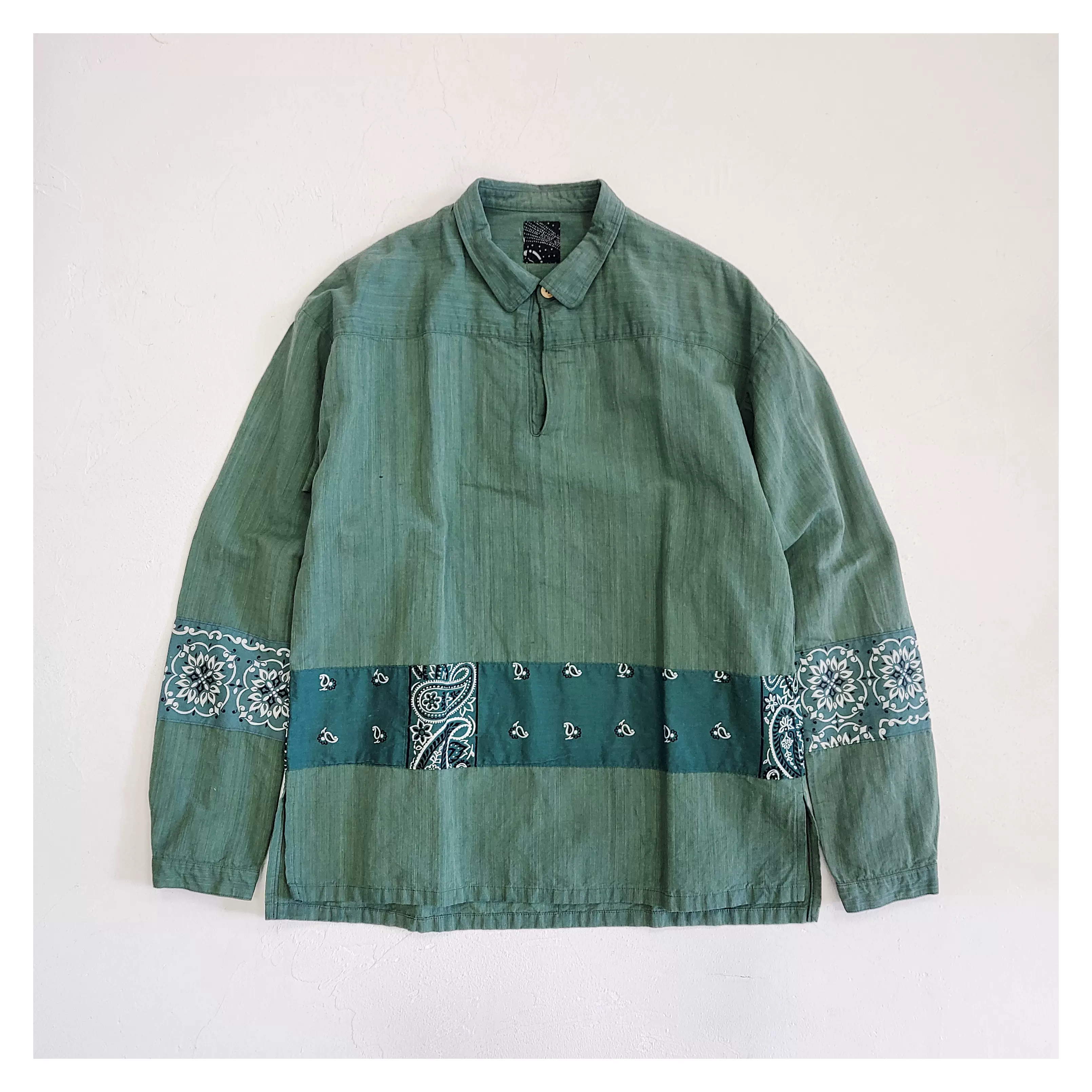 现货VISVIM 16SS ICT KERCHIEF BORDER TUNIC 腰果花拼接衬衫-Taobao