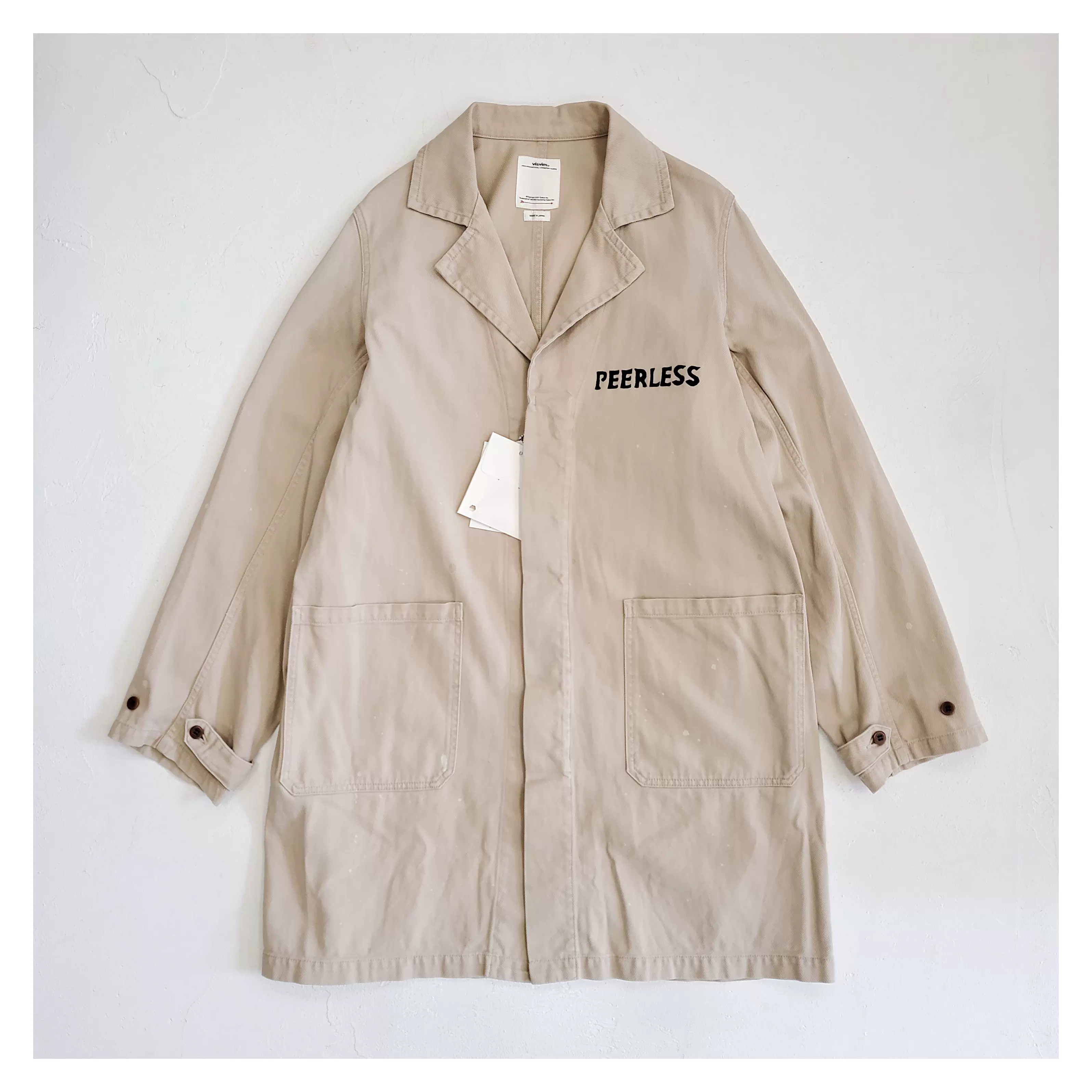 现货VISVIM 18AW PEERLESS SHOP COAT 泼墨刺绣长款风衣外套-Taobao