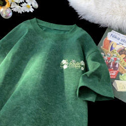 American-Style Embroidered Ice Silk Short-Sleeve T-Shirt for Men, Summer Trendy Brand, Sand-Washed, Cool-Feeling, Loose-Fitting Casual Round-Neck Top