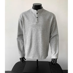 Henry Collar Long-Sleeve T-Shirt for Men, Autumn and Winter Trendy Brand Heavyweight American-Style Top, Inner Layer Base Shirt, Fleece-Lined and Thickened Sweatshirt