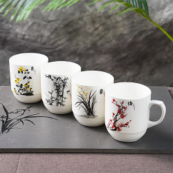 Jingdezhen Ceramic Tea Cup Plum Orchid Bamboo Chrysanthemum Water Cup Set Gift Cup Office Meeting Cup Lidless Household Water Cup