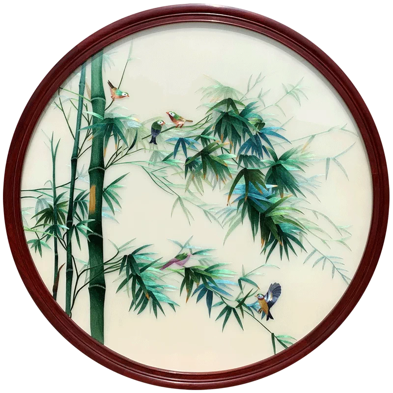 竹報平安手工蘇繡刺繡竹子別墅客廳玄關書房臥室牀頭裝飾掛 