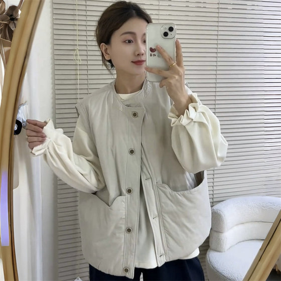 
Japanese simple retro loose big pocket cotton vest jacket for women 2025 autumn and winter new thickened vest top trendy