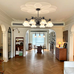 Lampmei French Retro Living Room Chandelier, Vintage Cream Style Floral Black Main Light, Creative and Elegant Bedroom and Dining Room Lamp