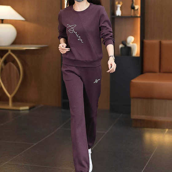 
Round neck leggings fashionable casual suit for women 2024 spring new style foreign style loose age-reducing sportswear two-piece set
