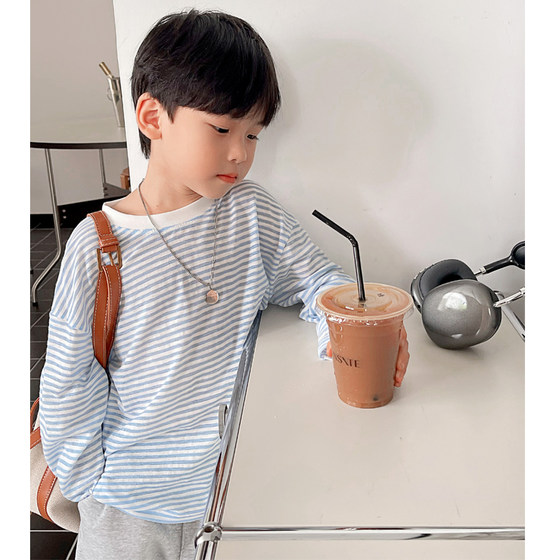 Linlin mother children's clothing children's striped T-shirt Spring and Autumn New Products Boy Long Sleeve Top Boy Baby Boy Base Shirt Medium Big Children