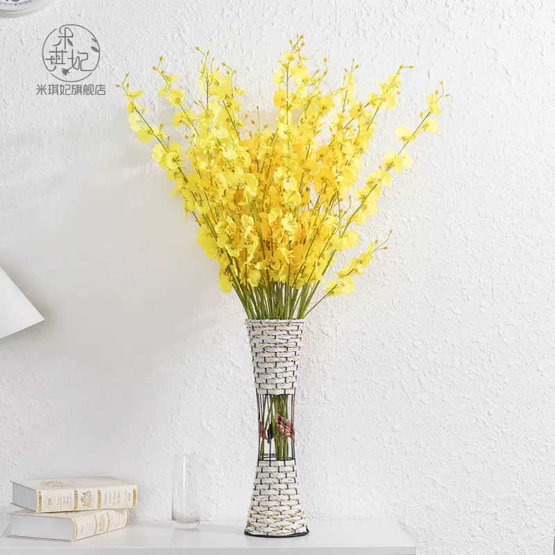黄色跳舞兰仿真花束塑料花假花客厅摆设桌面装饰干花室内花艺