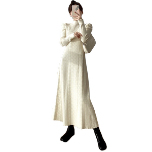 Long temperament bottom sweater in autumn and winter 2024 high -waisted turtleneck dress connecting skirt long skirt winter skirt
