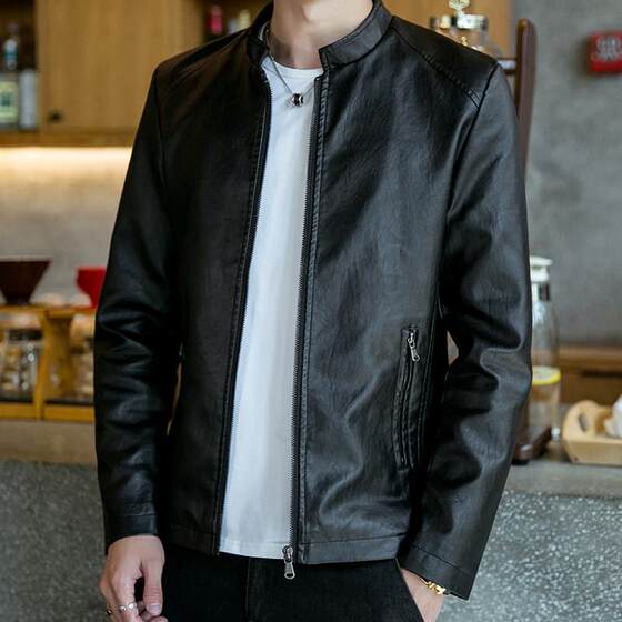 
Leather Jacket Men's Genuine Leather 2025 Spring and Autumn New High-End Slim Stand Collar Motorcycle Sheepskin Men's Leather Jacket