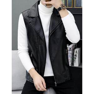 
Autumn new men's sheepskin leather jacket Korean style trendy outer sleeveless super ins plus velvet leather vest jacket