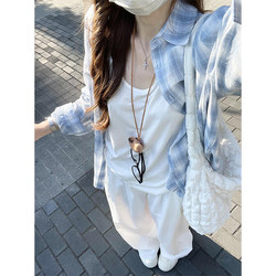 Blue Plaid Long-Sleeved Shirt for Women, Summer Thin Design, Niche French Style Top, Sun Protection Shirt Jacket, Trendy