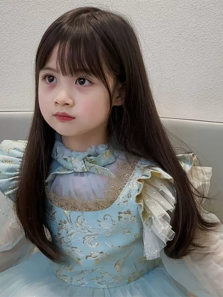 儿童假发长直发空气刘海可爱日常圆脸透气仿真女童长发整顶假发套