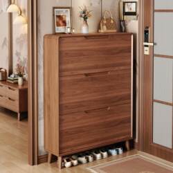 New Chinese-Style Ultra-Thin Tipping Shoe Cabinet for Home Entrance, Indoor Entryway, Storage Cabinet with Integrated Solid Wood Legs, Small Shoe Rack