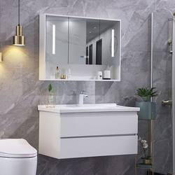 Modern Minimalist Bathroom Cabinet Set with Integrated Ceramic Basin, Smart Solid Wood Washbasin, Vanity Unit, Bathroom Cabinet
