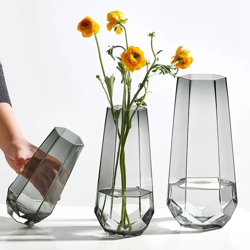 北欧简约创意玻璃花瓶透明罗马柱式花器客厅餐桌插花花瓶装饰摆件