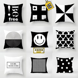Nordic Black and White Geometric English Letter Simple Line Style ins Light Luxury Lumbar Pillow Cushion Cover for Sofa in the Living Room
