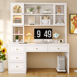 Solid Wood Desk Bookshelf Integrated Table Bookcase Combination Small Apartment Bedroom Home Student Writing Desk Children's Study Desk
