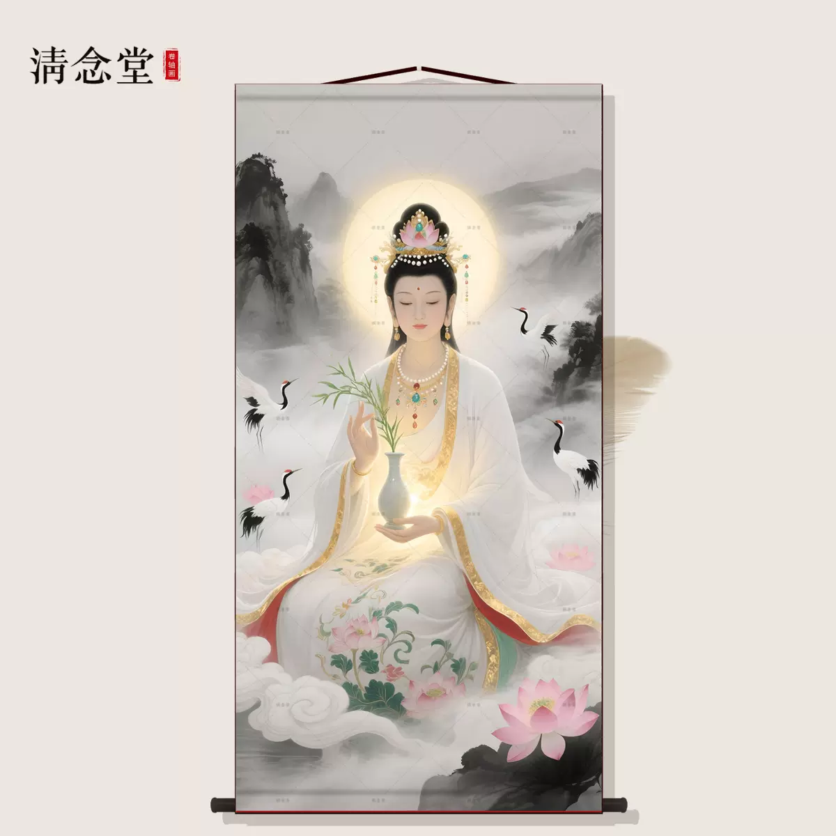 南無阿彌陀佛畫像接引佛像家用佛堂供奉掛畫客廳裝飾畫絲綢卷軸畫