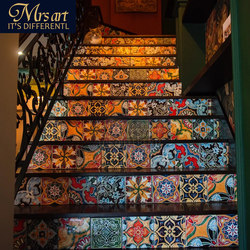 Staircase Small Tiles, American Retro Handmade Floral Tiles 15X15, Bathroom Waistline Tiles, Entrance Background Wall Floor Tiles